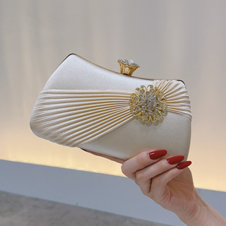 Satin Dạ Hội Túi Ly Hợp Nữ Túi Xách Kim Cương Giả Cô Dâu Tiệc Cưới Ví Thanh Lịch