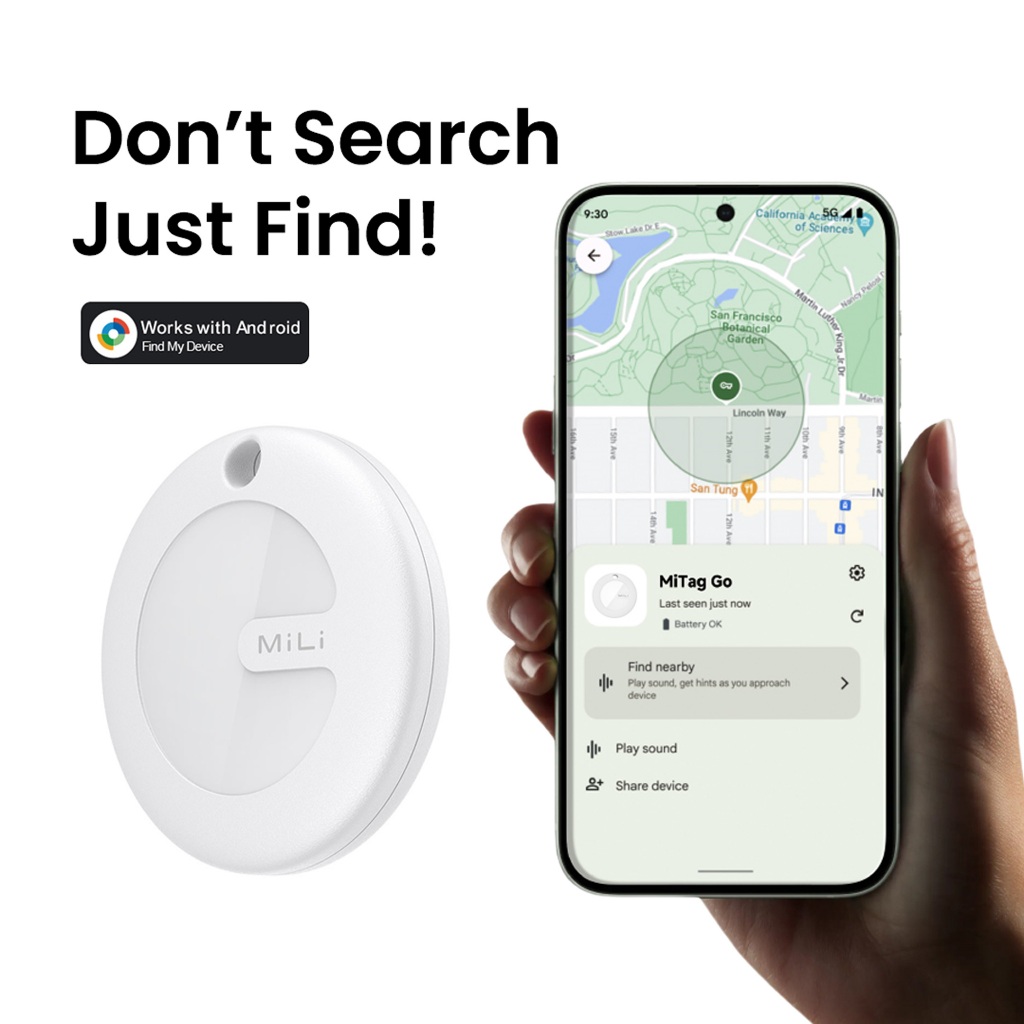Bộ định vị Bluetooth MiLi MiTag Go cho Android, tương thích với Google Find My Device