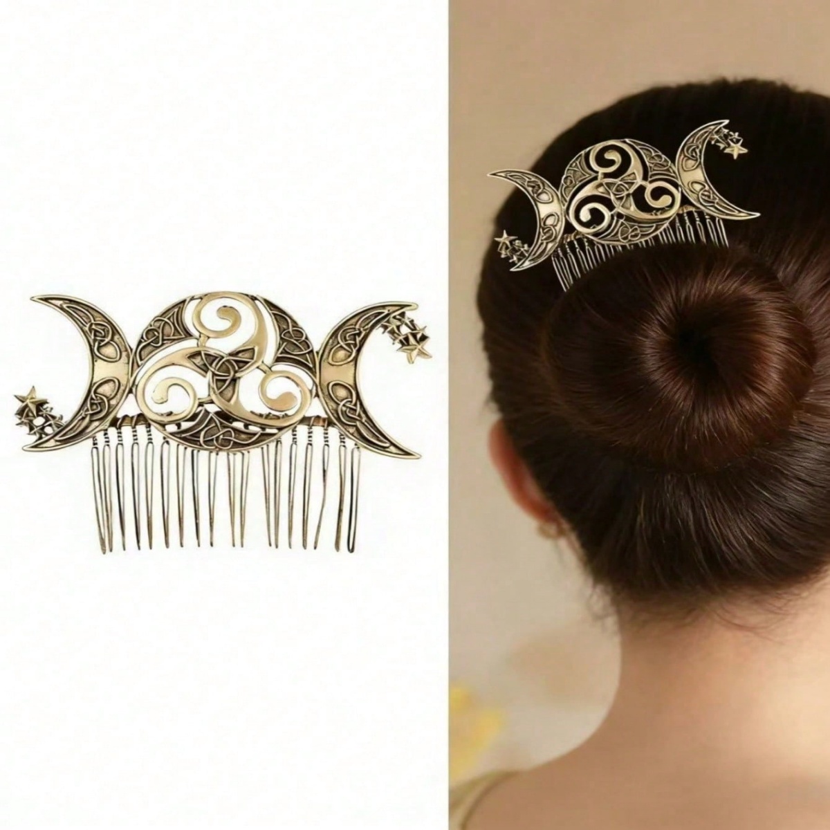 Viking Celtic Moon Star Lược Tóc Celtic Cổ Tích Bên Lược Cưới Cô Dâu Tóc