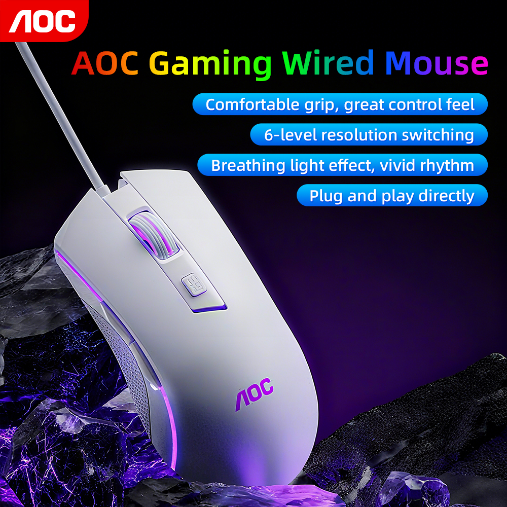 Chuột chơi game có dây AOC GM120, điều chỉnh 6 mức DPI 6400, thiết kế công thái học, đèn RGB, dùng c