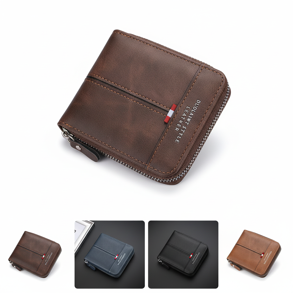 Ví dây kéo khối màu mới dành cho nam - Quà tặng đựng tiền xu & thẻ ngắn đa chức năng cho bạn trai