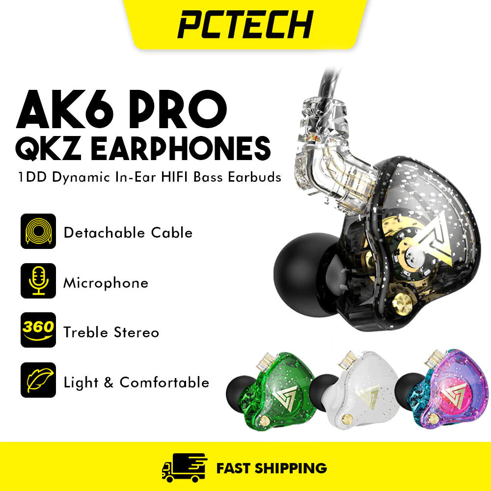 Tai nghe có dây Qkz AK6 Pro/AK6 1DD Dynamic với mic, cáp tháo rời, tai nghe kiểm âm dạng nhét tai