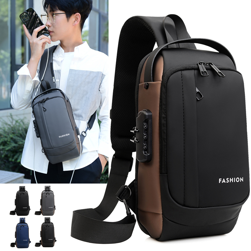 Túi đeo ngực chống trộm dành cho nam Gói đeo chéo dung tích lớn chống thấm nước có khóa mật khẩu Hợp thời trang