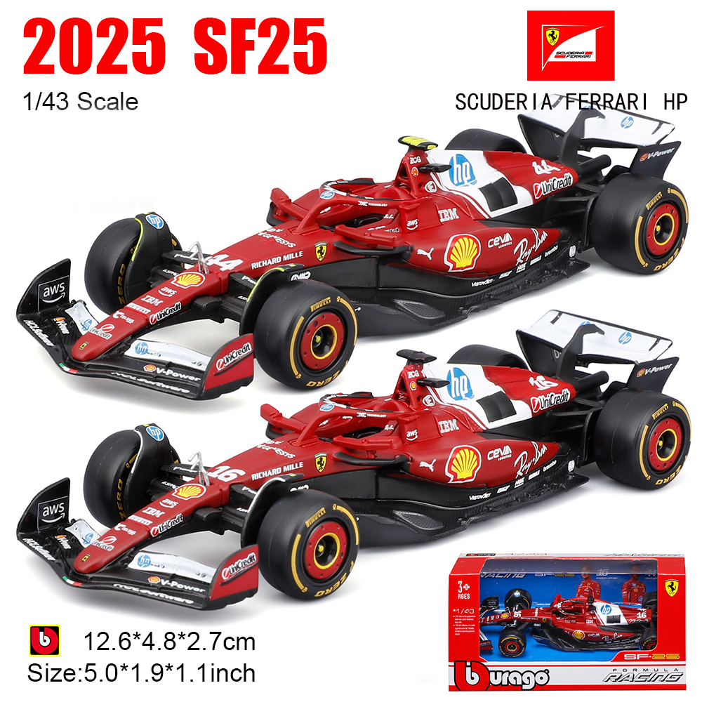 Bburago 1:43 Scuderia Ferrari HP SF25 Ô Tô Mô Hình Đúc, Charles Leclerc #16 & Lewis Hamilton #44