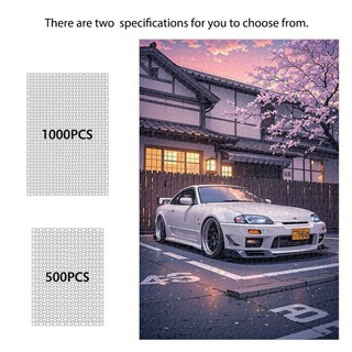  Bộ xếp hình 500/1000 miếng màu sắc, kiến trúc Nhật Bản, hoa anh đào & xe thể thao trắng, bộ sưu tập lý tưởng, quà tặng & trang trí nhà