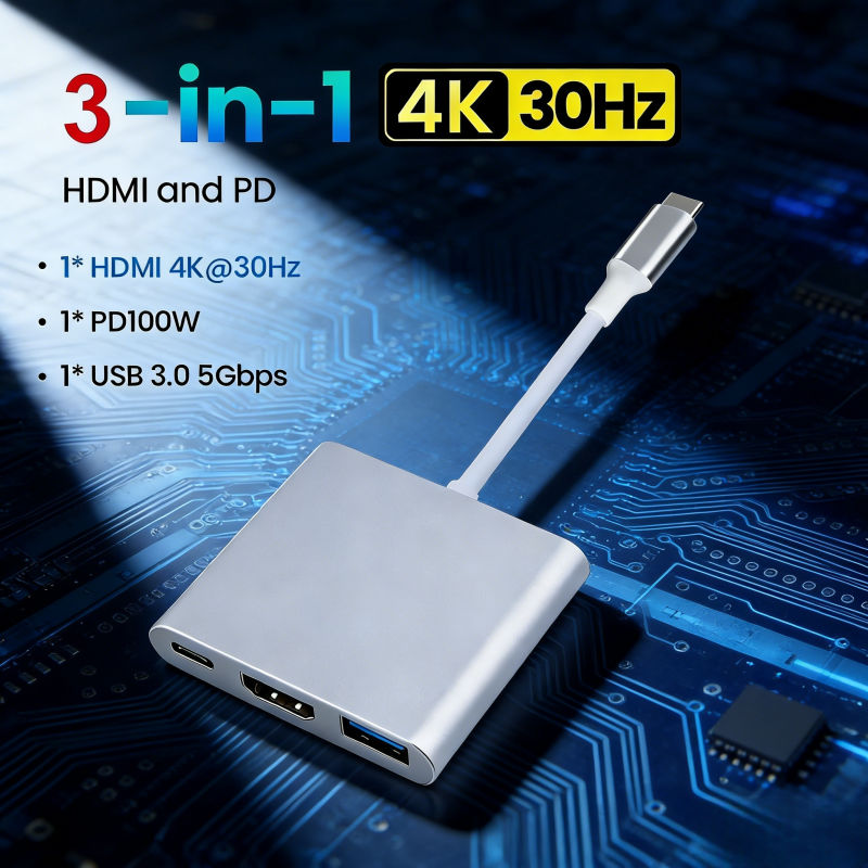 USB 3.1 Type C Thunderbolt 3 HUB 3 cổng với bộ chuyển đổi nguồn cho Macbook Laptop
