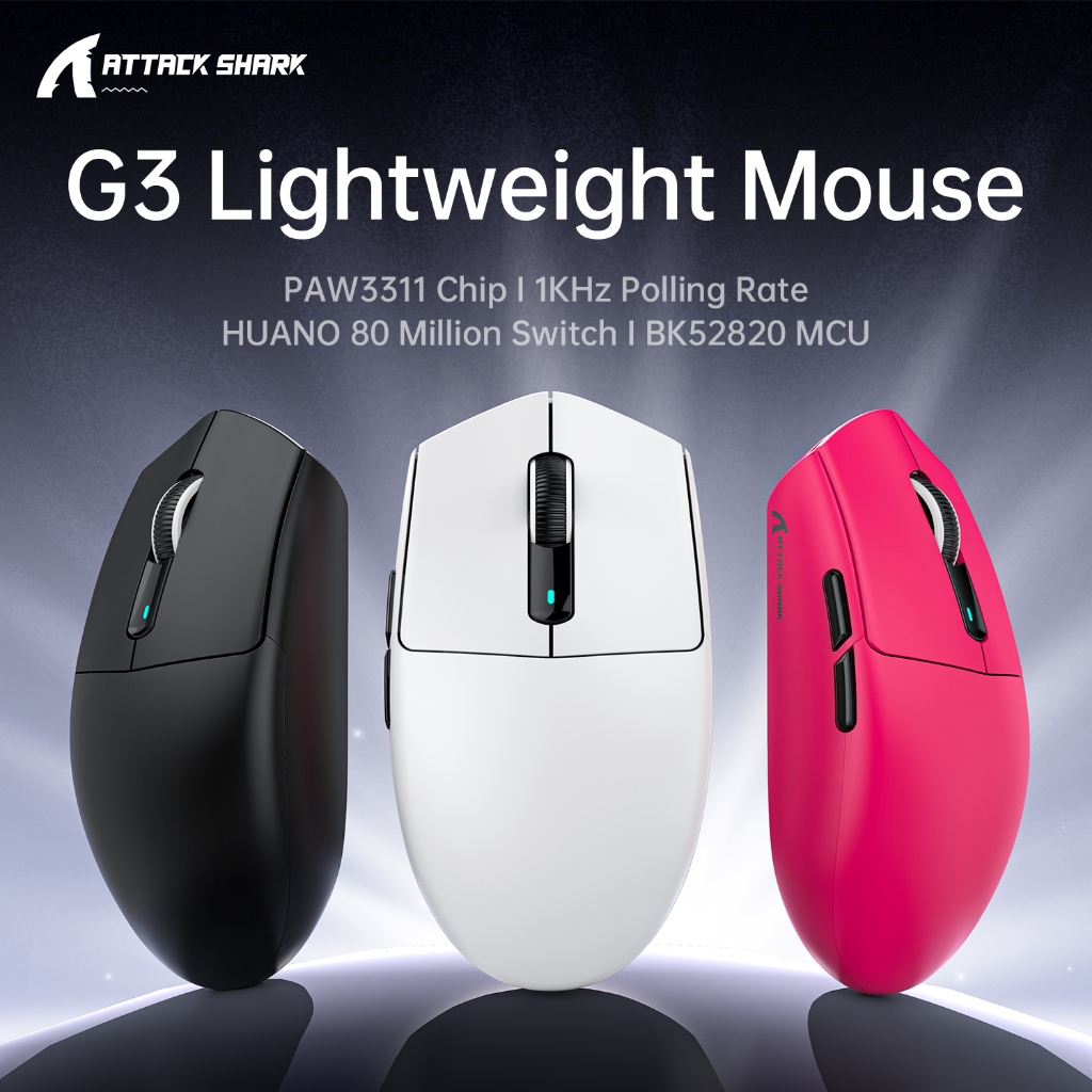 Attack Shark G3/G3 Pro Chuột Gaming Không Dây 3 Chế Độ, DPI 25000, Cảm Biến PAW3311, Pin 500mAh