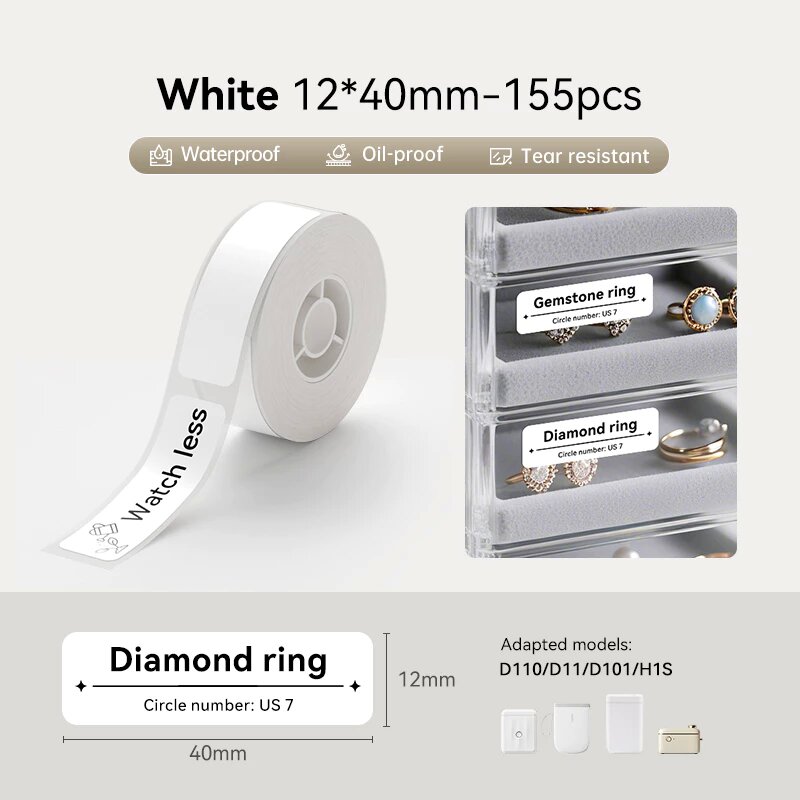 Nhãn dán trường học cá nhân Niimbot D11H / D110M Giấy nhãn màu nguyên chất 12x40mm Thẻ tên giá mã vạ