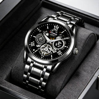 Đồng hồ đeo tay thạch anh doanh nhân sang trọng dành cho nam, Đồng hồ đeo tay có dây đeo bằng thép không gỉ cho quà tặng ngày lễ