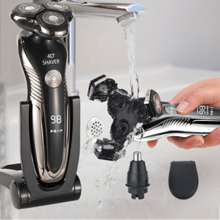 Dao cạo điện nam cầm tay - Máy cạo râu không dây chống nước có màn hình LED & Tông đơ râu mũi có thể sạc lại