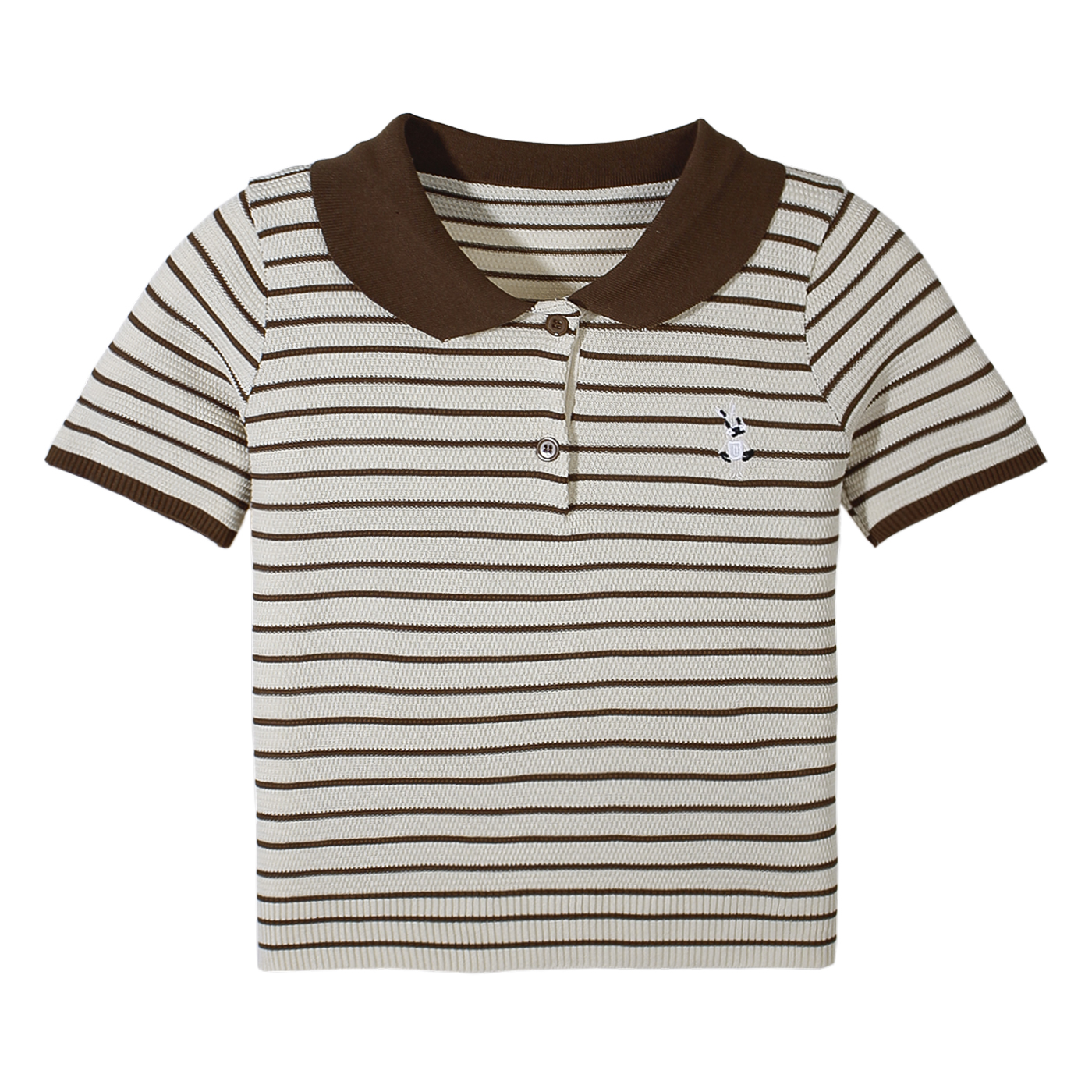 Áo thun tay ngắn thêu thỏ cổ polo tương phản Cocoshop Vintage sọc