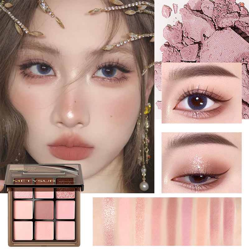METSUR Qiao Se Yao Mou Bảng Phấn Mắt Chín Màu – Mờ & lung linh, Lâu trôi, Rơi Tối Giản, Phấn Mắt Con