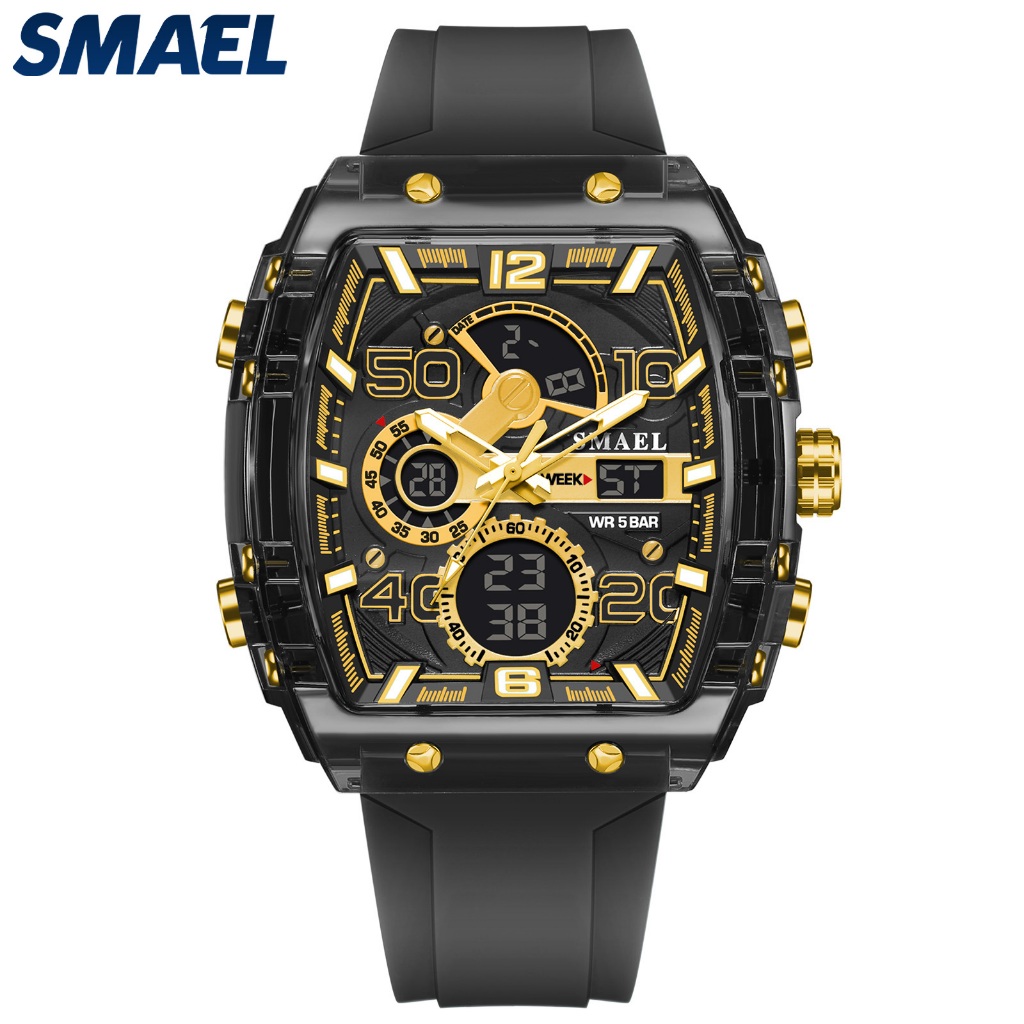 Đồng hồ cặp đôi điện tử Unisex SMAEL 8109, Đèn LED chống nước, Chức năng báo động Chronograph, Đồng 