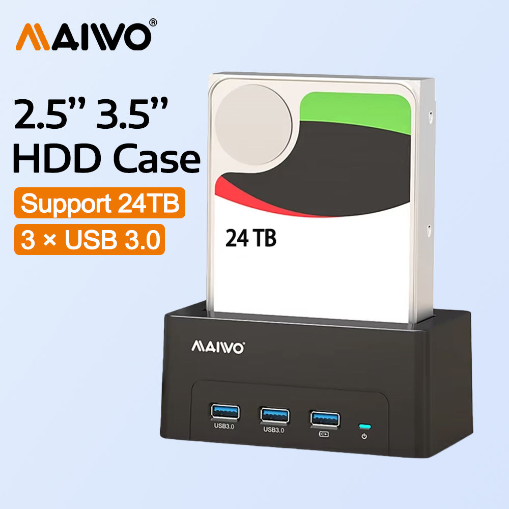MAIWO Ổ cứng HDD Dock Station với USB 3.0 HUB Mở rộng 2.5 3.5 Inch SATA Hộp HDD Hỗ trợ 24TB với Cổng