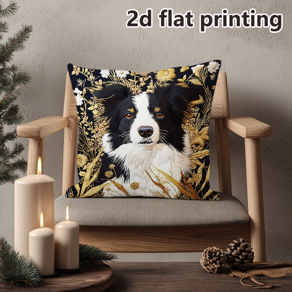 1 vỏ gối họa tiết chó Border Collie hoa văn