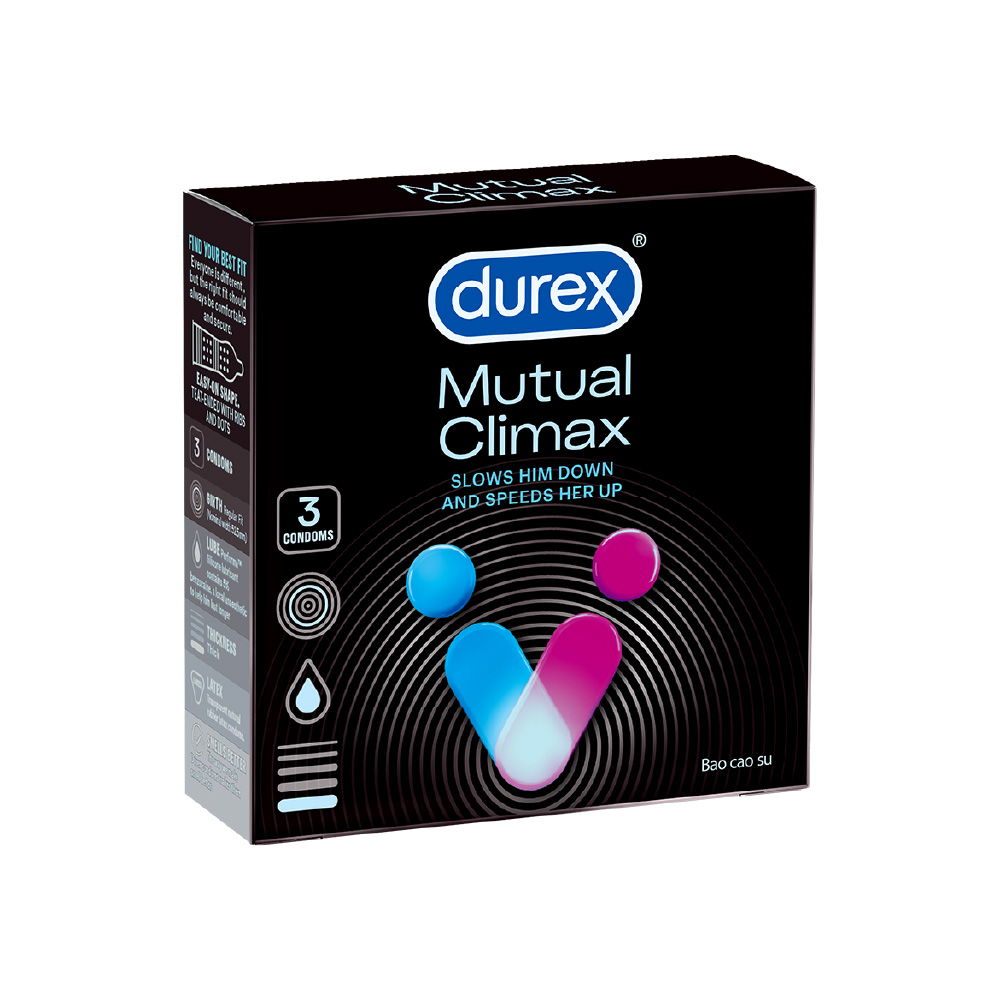 [SẢN PHẨM MỚI] Bao cao su Durex Mutual Climax kéo dài thời gian và gân gai, size 52.5 mm, hộp 3 bao | BigBuy360 - bigbuy360.vn