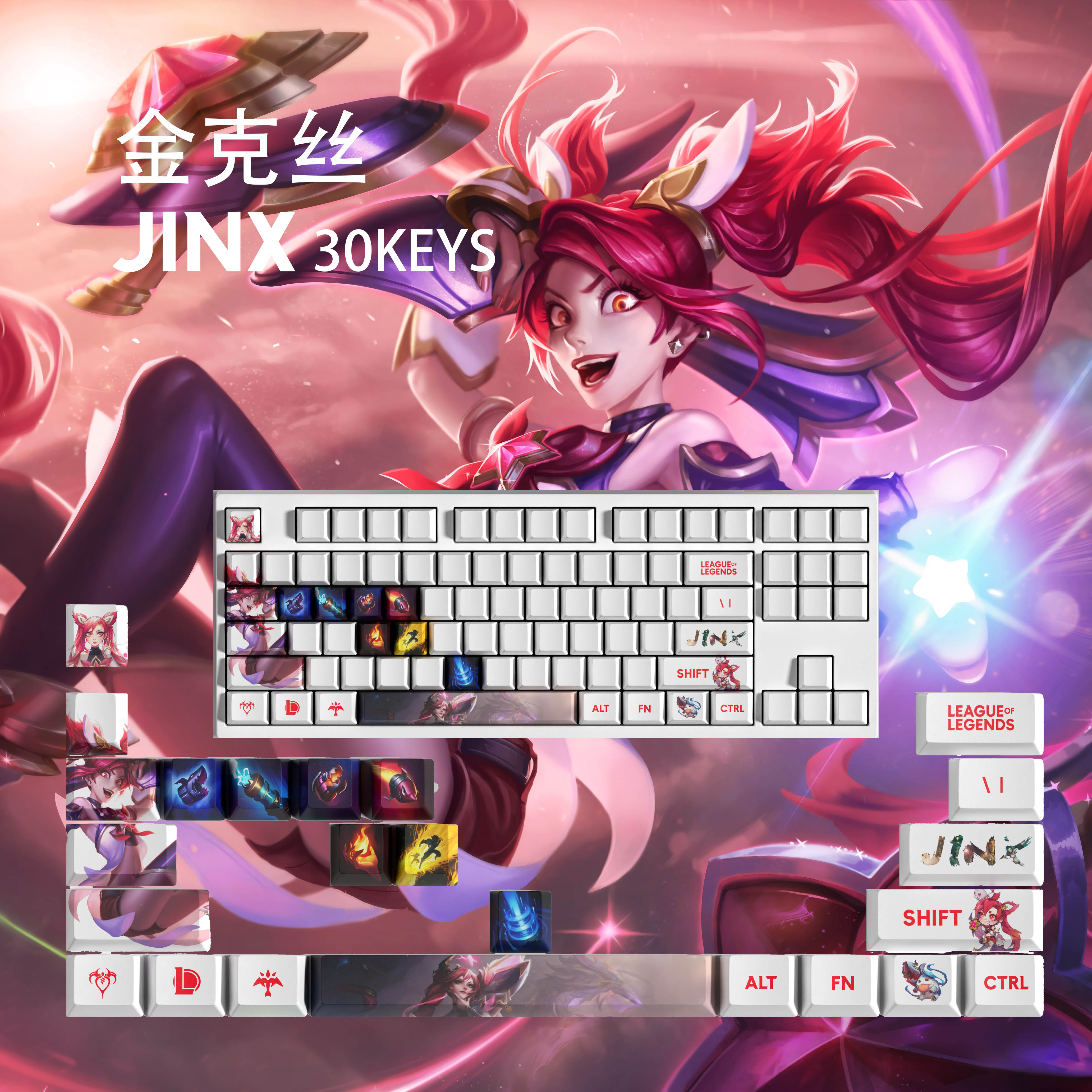 Bộ Keycap Jinx LMHT tùy chỉnh cho bàn phím cơ - Quà sinh nhật hoàn hảo