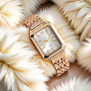 Đồng hồ đeo tay tối giản, Đồng hồ kỹ thuật số dây thép hình chữ nhật màu xanh con công dành cho nữ