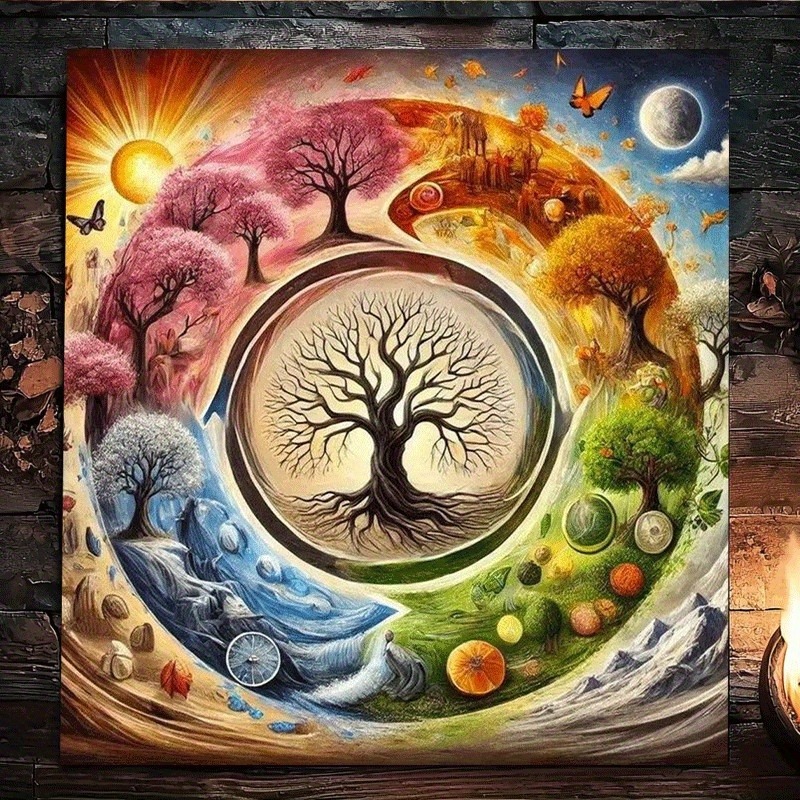 1 Vải Tarot Four Seasons Cycle Tree Of Life