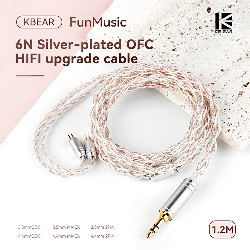 Dây tai nghe nâng cấp cáp IEM mạ bạc KBEAR 6N OFC cho KZ ZS10 PRO