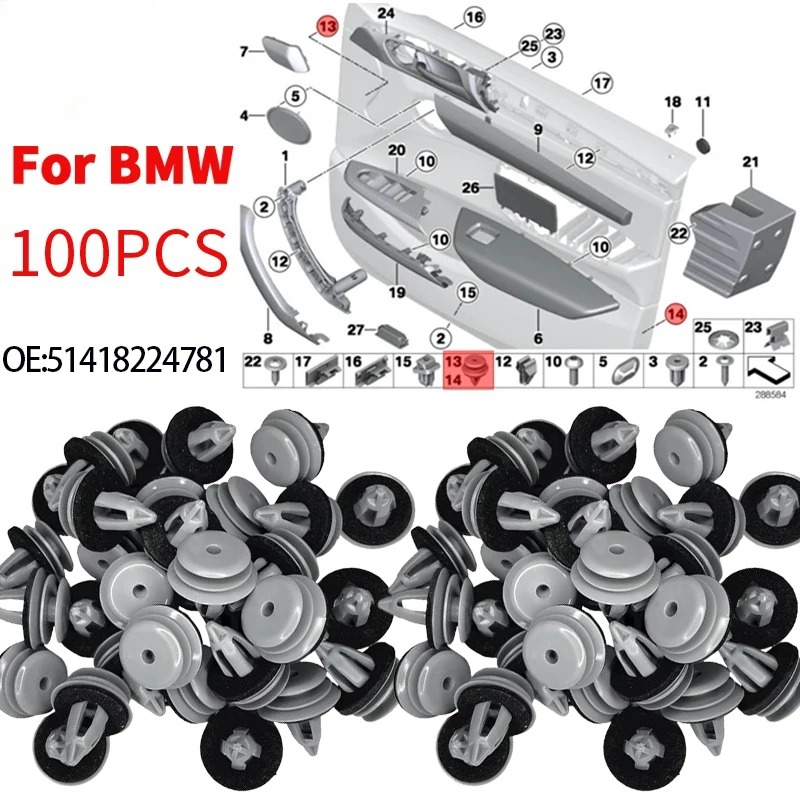100 cái Kẹp Viền & Cửa Ô Tô 51418224781 Cho BMW E88 F45 E36 E46 E90 E91 F32 F33 F82 E60 E61 X1 E84 X