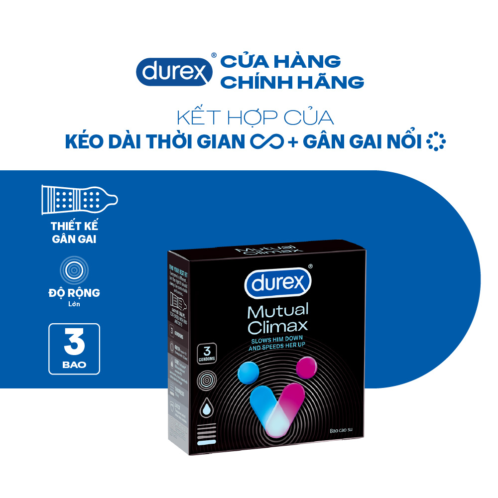 [SẢN PHẨM MỚI] Bao cao su Durex Mutual Climax kéo dài thời gian và gân gai, size 52.5 mm, hộp 3 bao | BigBuy360 - bigbuy360.vn
