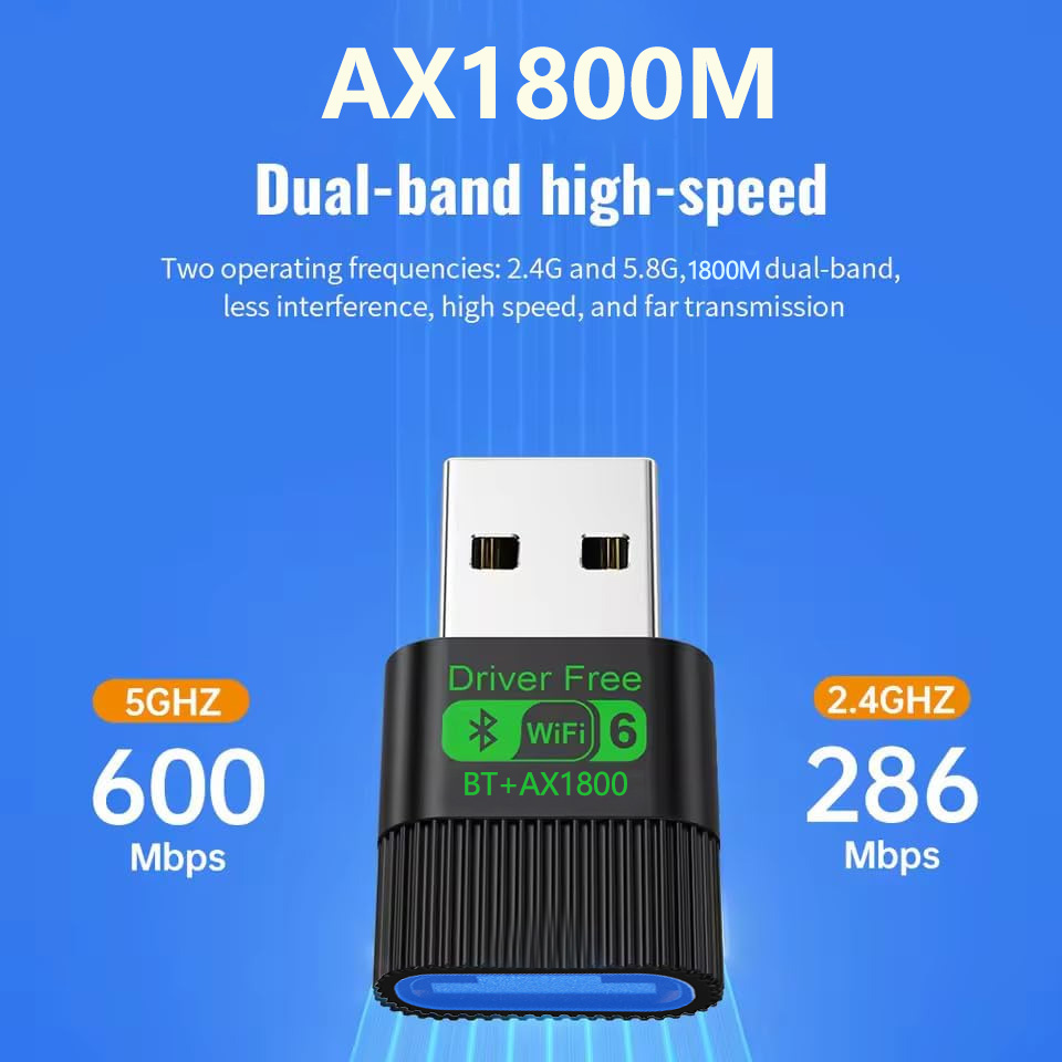 (Ba lựa chọn) Bộ thu USB WiFi6 AX1800M/AX900M, Bluetooth 5.4, 2 trong 1, 300M, không cần cài đặt, ph