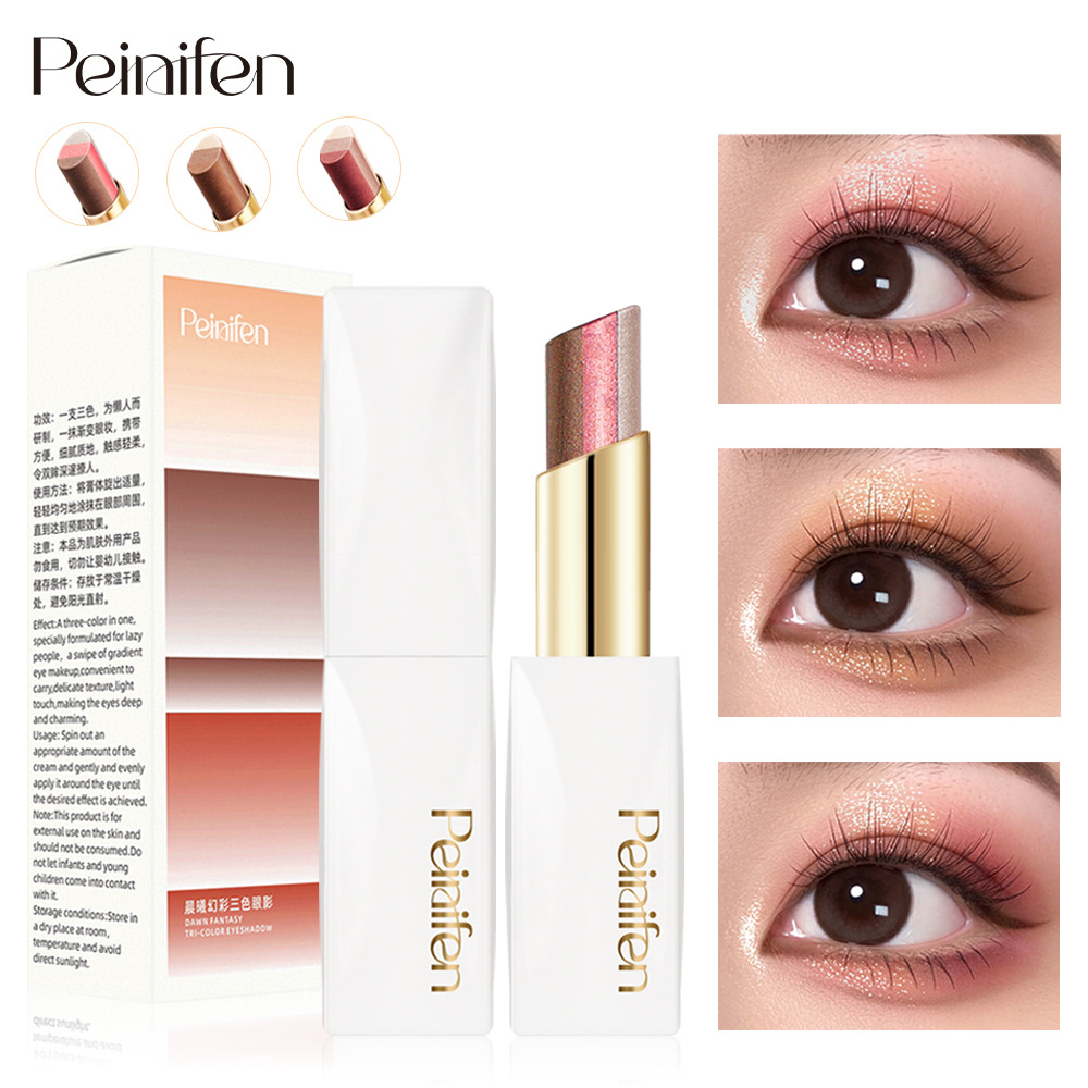 Peinifen Morning Glow Ba màu Phấn mắt dạng thỏi Mịn màng Dễ tán lâu trôi Ánh nhũ tự nhiên Phấn mắt t