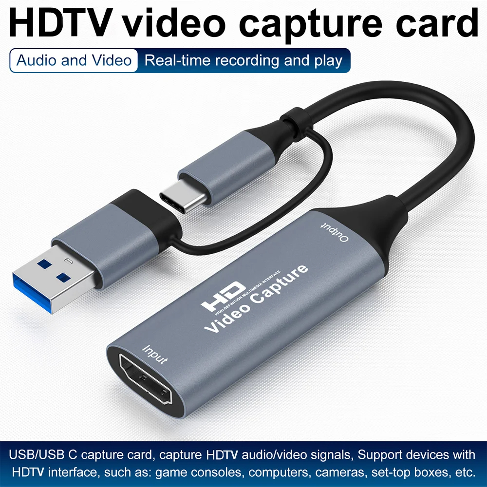 Thẻ ghi hình 4K HDMI-tương thích với USB-A/Type C để ghi âm thanh/video cho OBS Studio, PotPlayer, Q