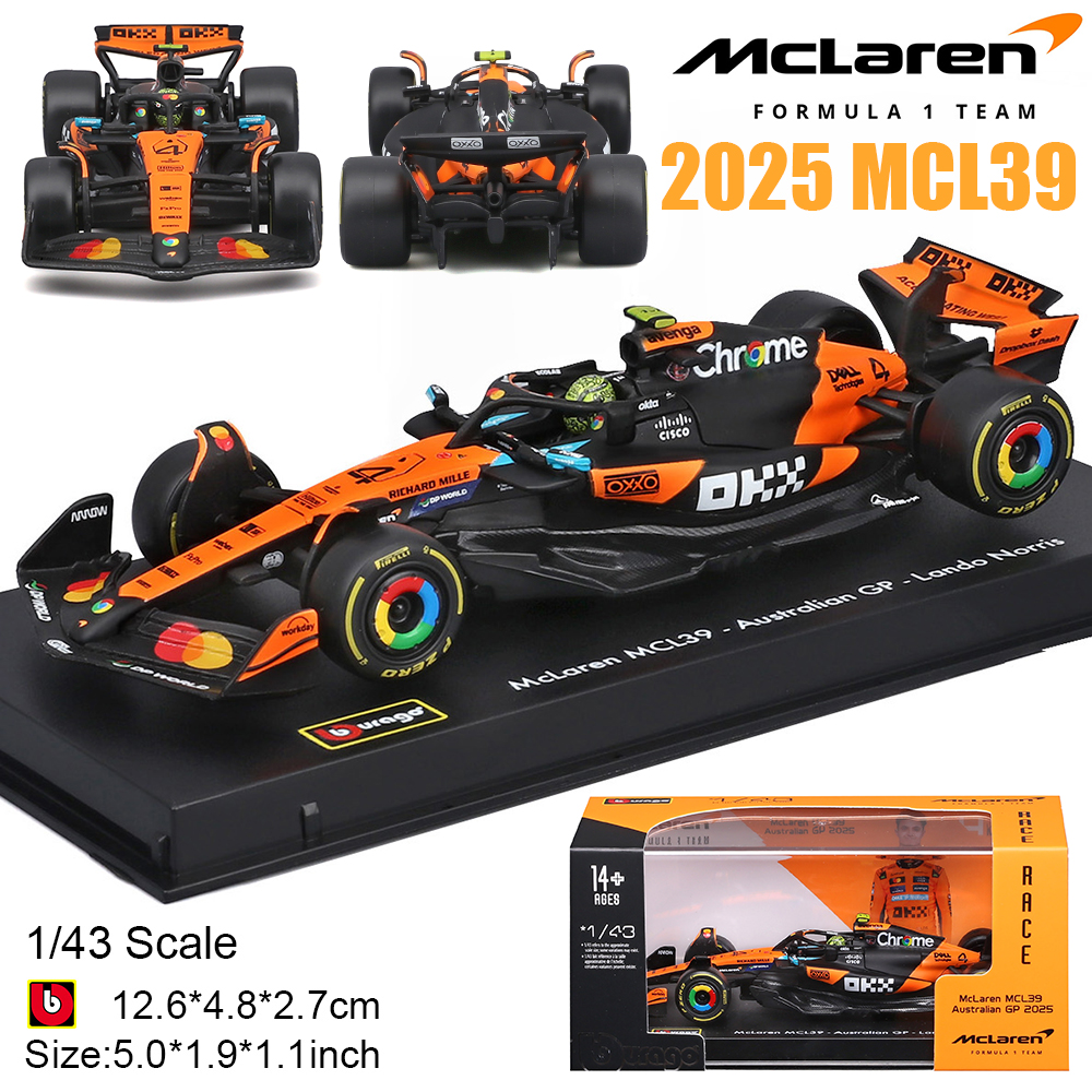 Bburago 1:43 Mô hình xe đúc F1 McLaren MCL39 mùa giải 2025 - Tay đua vô địch #4 Lando Norris & #81 O