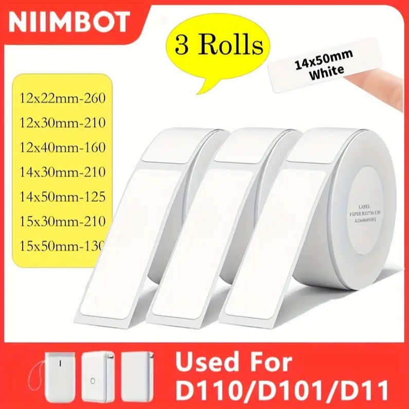 Niimbot D11 Nhãn Dán Giấy Trắng Cuộn 3 Cuộn Nhiệt Chống Thấm Nước Tự Dính Cho Máy In D11 D110