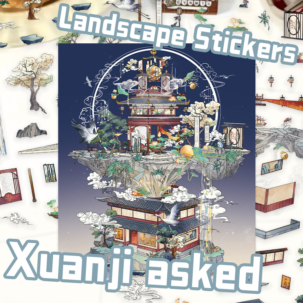 XUANJI ASKED SCENERY STICKERS CRANES VÀ CLOUDS BỘ SƯU TẬP SÁCH TAY CHẤT LIỆU 3D STEREOSCOPIC HUT PHO