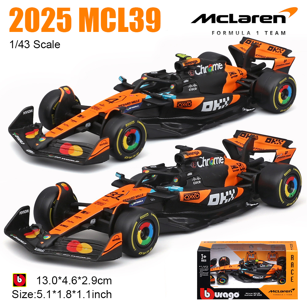 Bburago Mô Hình Xe Đúc Bằng Hợp Kim F1 McLaren MCL39 Tỉ Lệ 1:43 2025 - #4 Lando Norris & #81 Oscar P