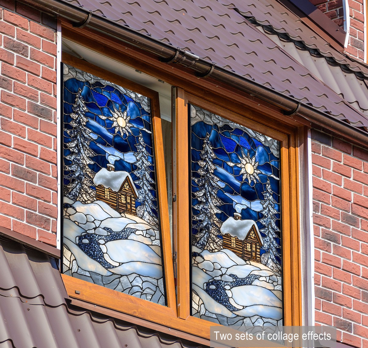 Snowy House Static Cling, Decal không dính phẳng 2D để trang trí kính cửa sổ 45 × 100Cm 1 tờ