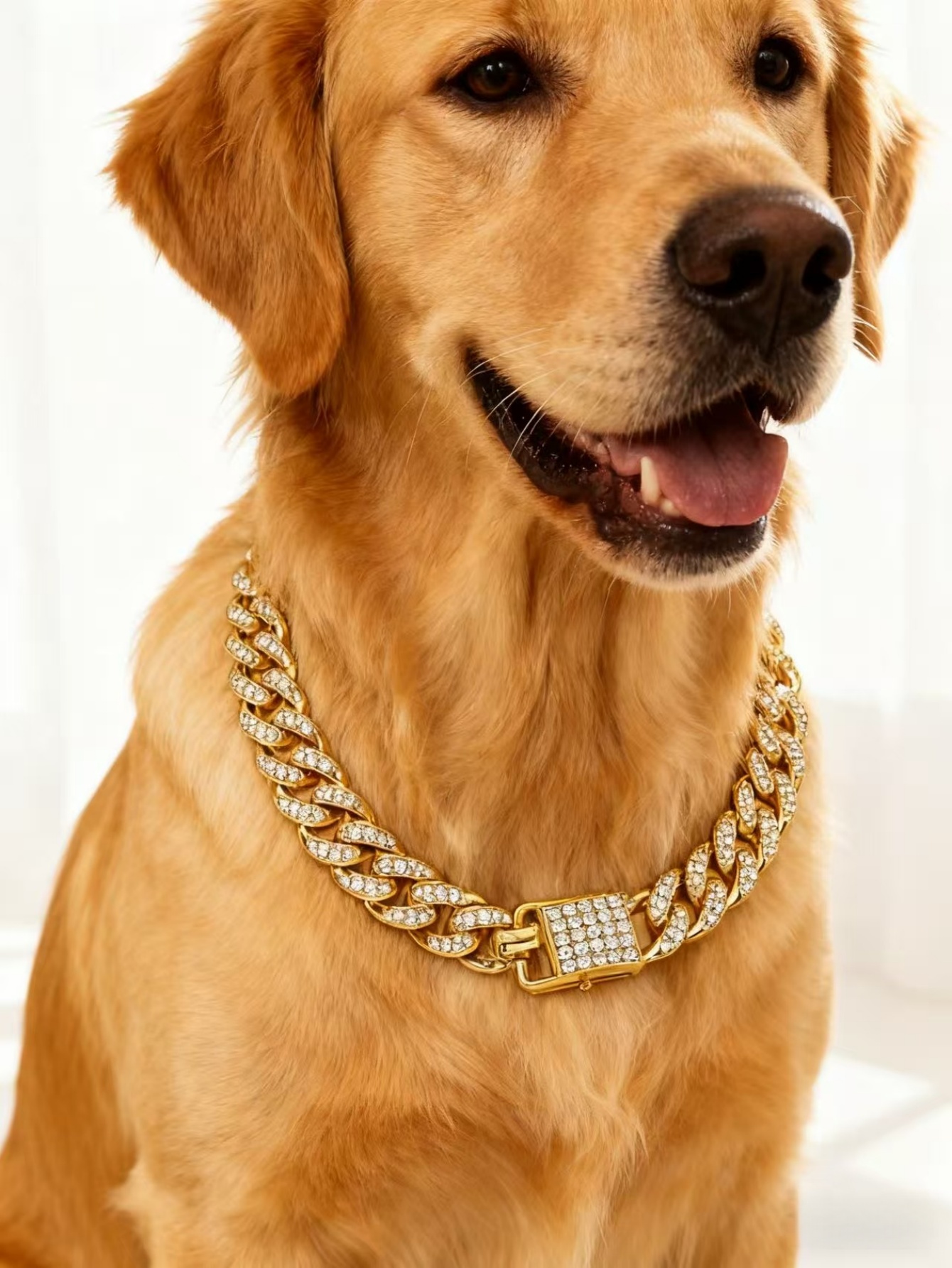 Vòng cổ chó sáng bóng thời trang Gold Cuba Link Chắc chắn Bền bỉ lấp lánh cho thú cưng