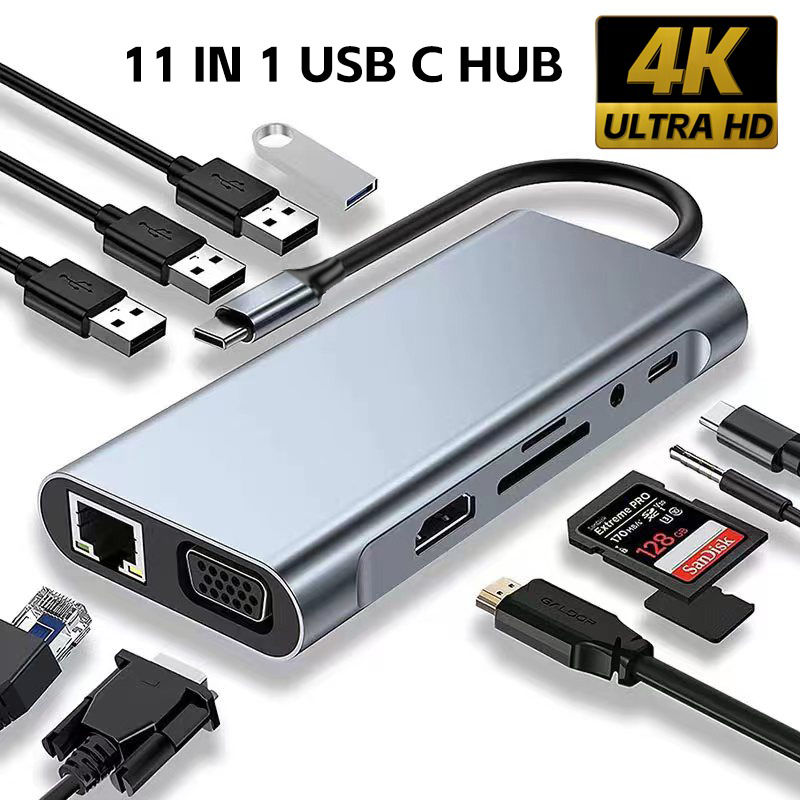 Bộ chuyển đổi tương thích USB C 11 trong 1 HUB PD 87W 4K Type C sang HDMI