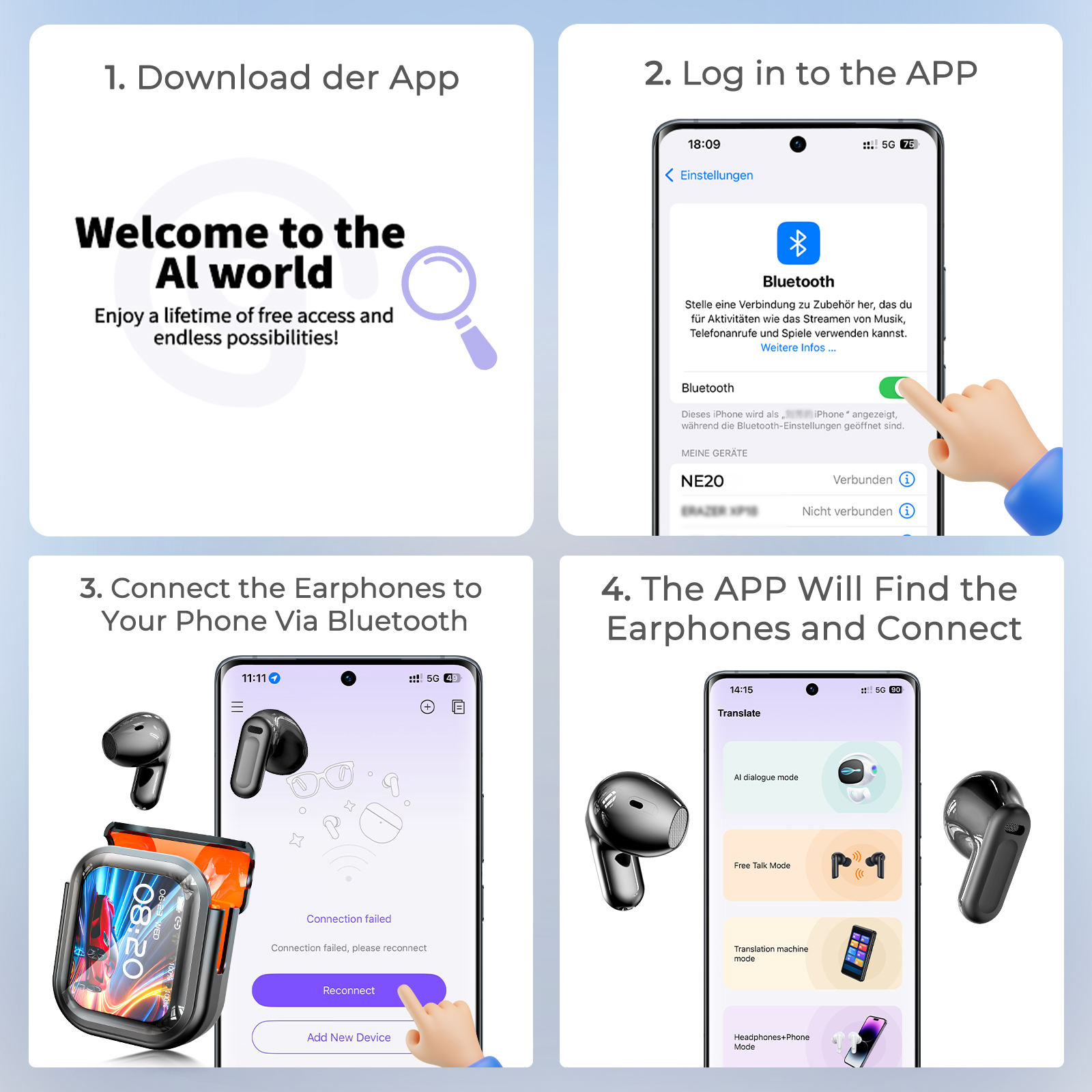 Tai nghe HTC NE20 Tai nghe Bluetooth 6.0 AI Dịch trực tiếp Màn hình LED thông minh HIFI Chất lượng âm thanh Công nghệ khử tiếng ồn Tai nghe | BigBuy360 - bigbuy360.vn
