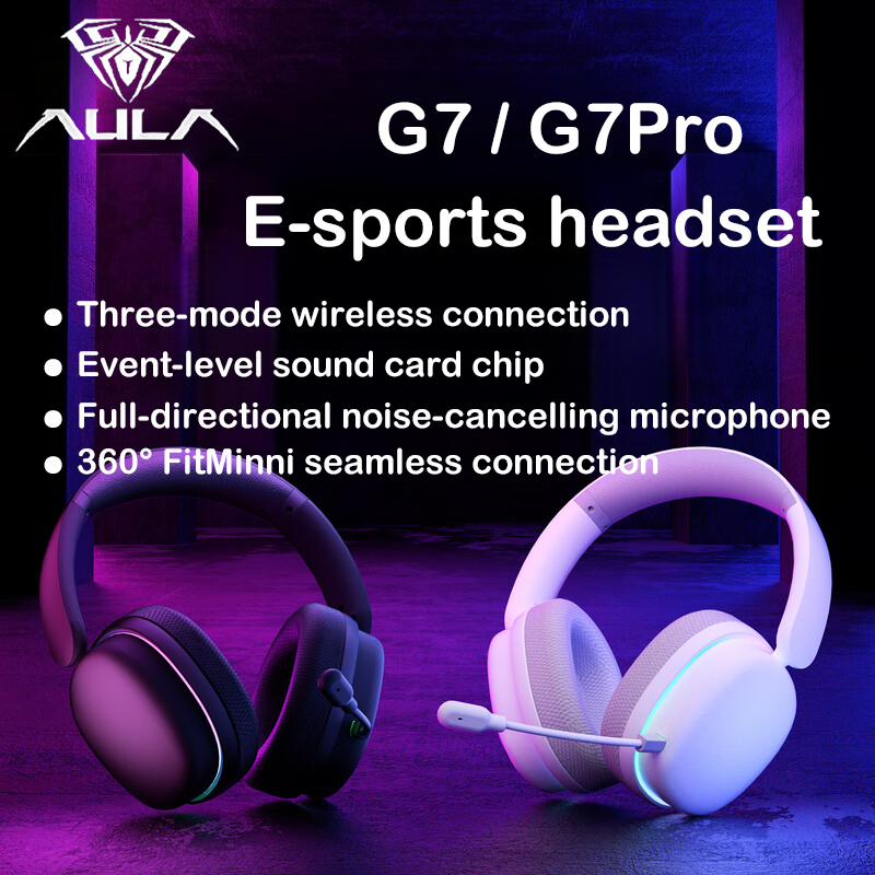 Tai nghe AULA G7 G7Pro Tai nghe chơi game Tri-Mode 7.1CH Âm thanh vòm 260g Tai nghe RGB nhẹ Mic khử 