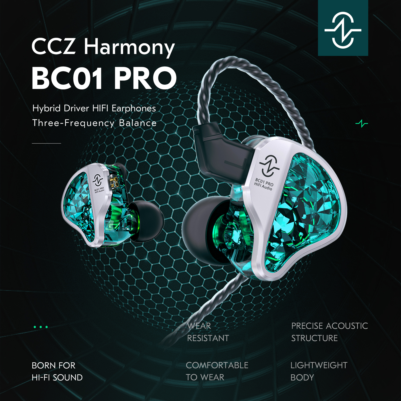 Tai nghe CCZ BC01 Pro 1BA 1DD nhét tai, khử ồn, mút tai độc quyền, cánh tai tháo rời, cáp 2 chân, Hi