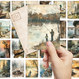 Bưu Thiếp 32 Chiếc Vintage Cắm Trại Câu Cá Bonfire Cảnh Sổ Lưu Niệm Thẻ Tạp Chí INS Quà Tặng Trang Trí Sưu Tập Thư Nghệ Thuật Văn Phòng Phẩm