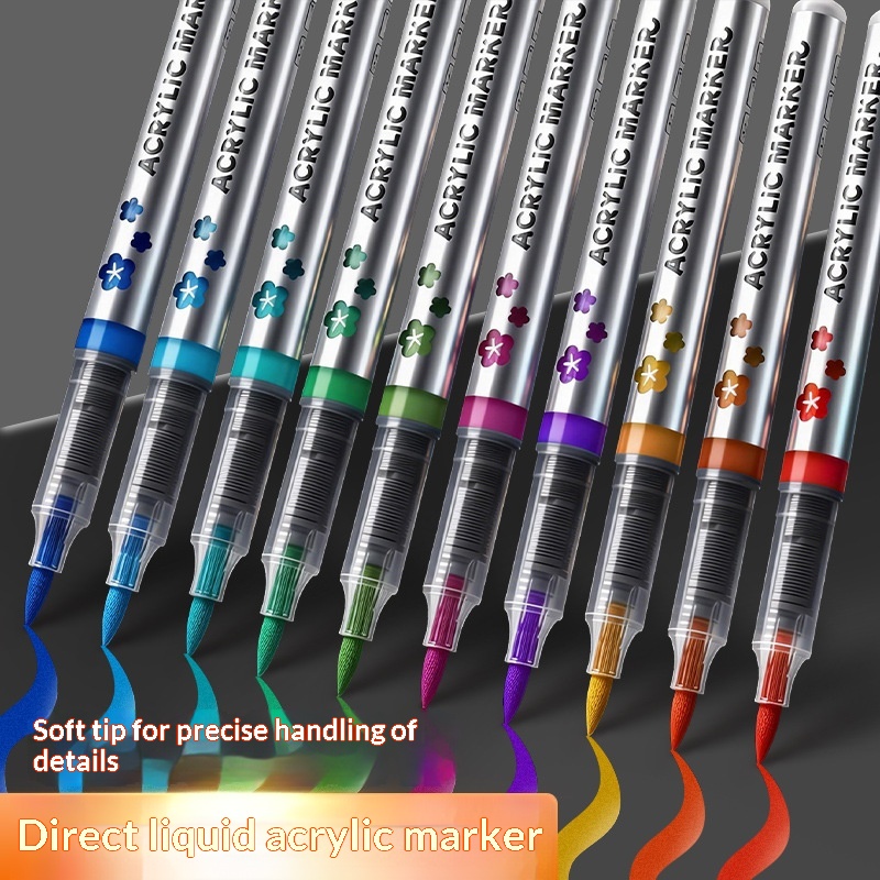 Bossee Soft Brush Tip Acrylic Marker 24-60 Màu Bút Sơn Chống Thấm Nước Cho Đá Thủy Tinh DIY Nghệ Thu