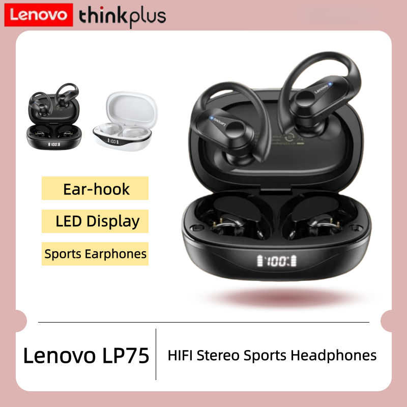 Tai nghe Lenovo LP75 Bluetooth 5.3 Tai nghe không dây HiFi Âm thanh nổi LED Hiển thị nguồn Tai nghe 