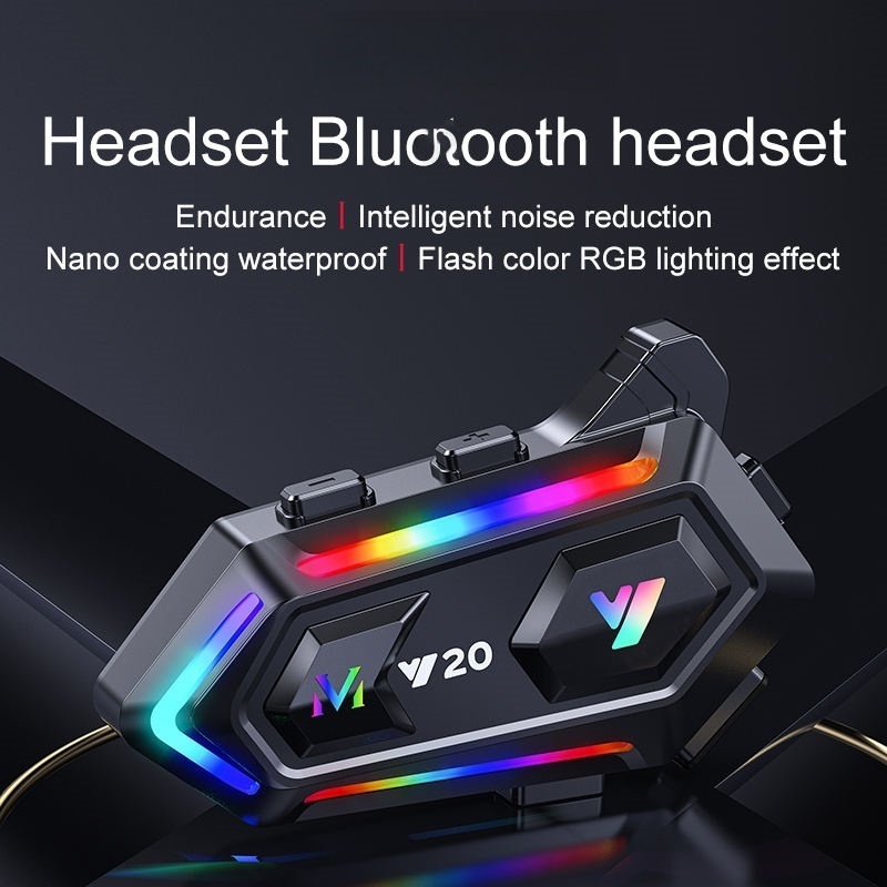 Tai nghe mũ bảo hiểm Y20 Đèn nhiều màu cho xe máy, tai nghe Bluetooth 5.3 chống nước, âm thanh siêu 