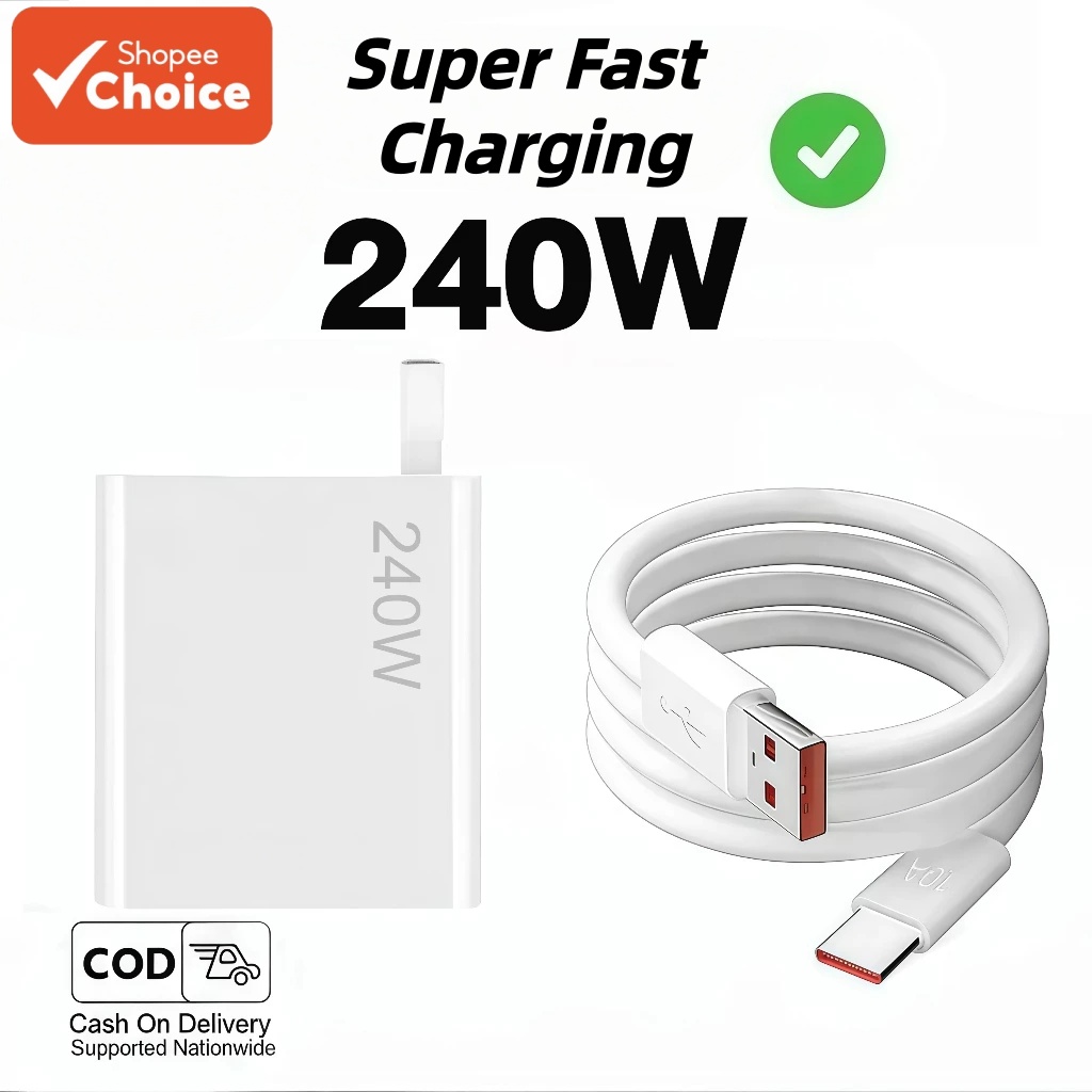 Bộ sạc nhanh siêu Flash 240W Type-C 6A Đầu sạc và cáp cho điện thoại thông minh