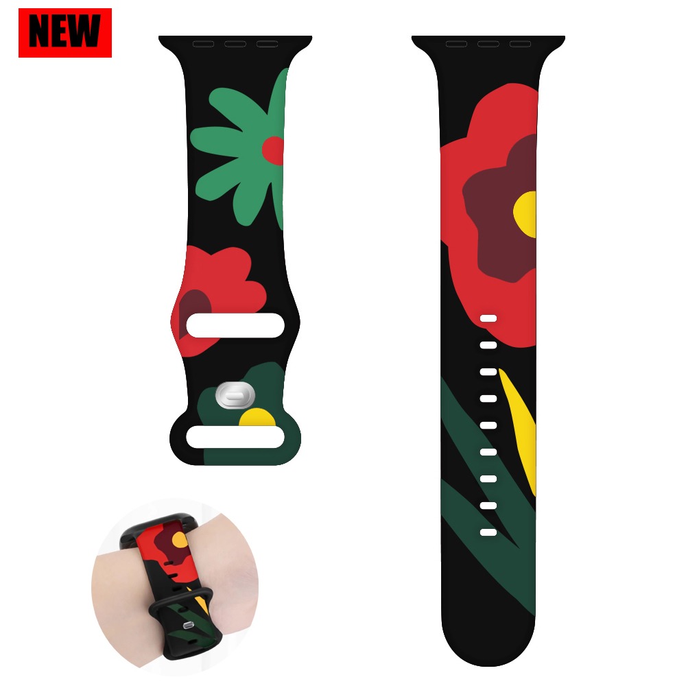 Dây đeo Ap Watch Black Unity Band 44mm 45mm Ultra 2 49mm 41mm 40mm, in họa tiết da báo, chất liệu si