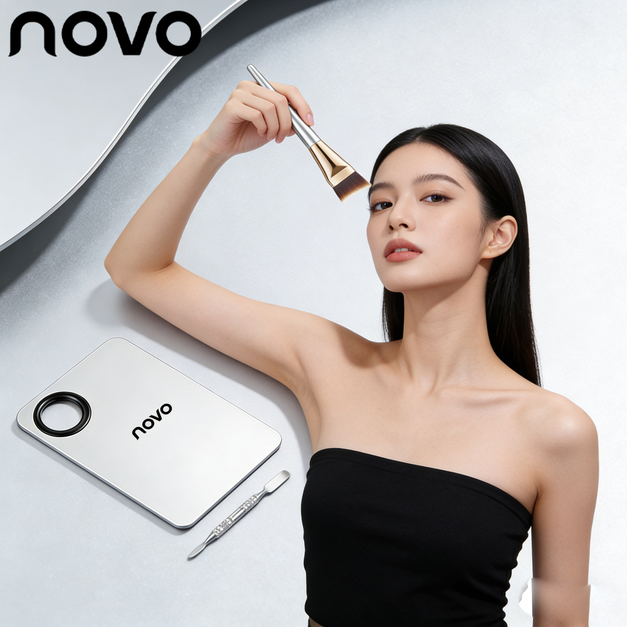 NOVO Bộ 3 Dụng Cụ Trộn Kem Nền Và Cọ Nền Đuôi Cá, Cọ Nền Phẳng
