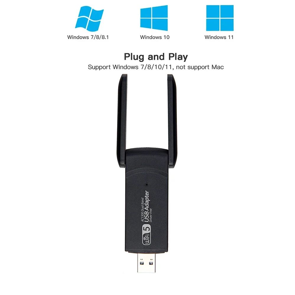 Bộ chuyển đổi USB WiFi hai băng tần AC1300 1300Mbps cho máy tính Windows/Laptop