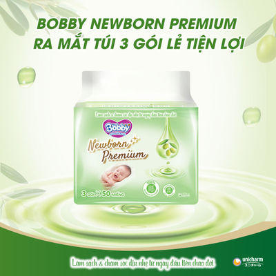 [MKB gift] Túi 3 Gói Khăn ướt Bobby Newborn Premium 50 miếng/ gói