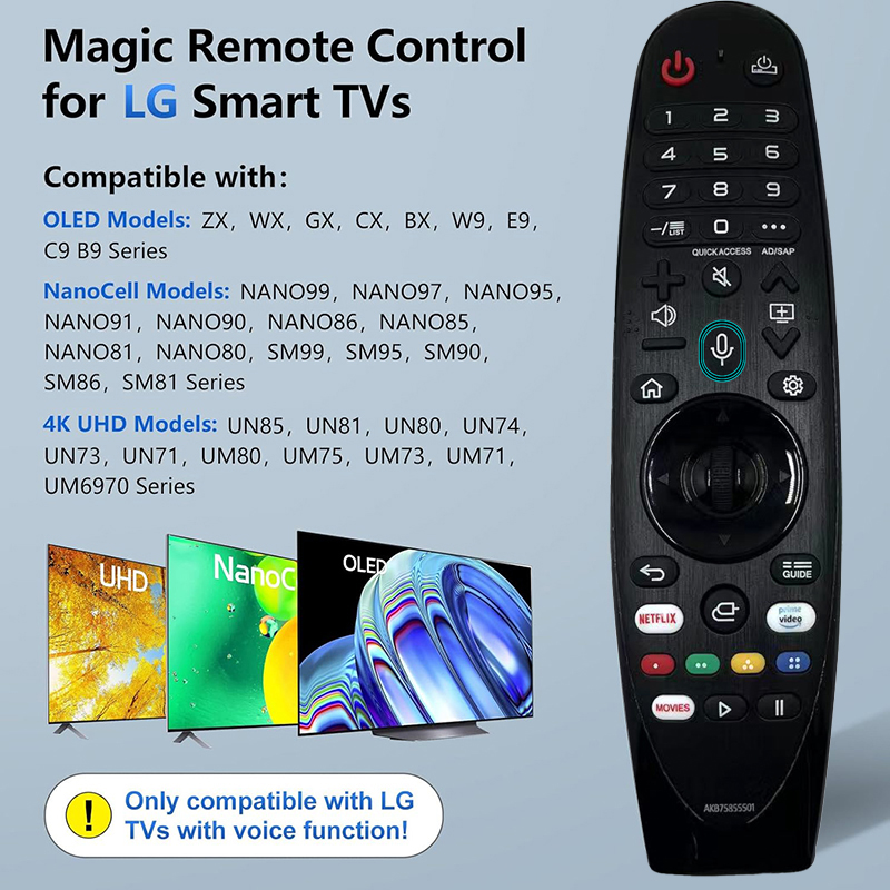  AKB75855501 Điều khiển từ xa bằng giọng nói Magic cho LG-Smart-TV, thay thế điều khiển từ xa, tương thích với AN-MR20GA MR19BA MR18BA MR650A với nhận diện giọng nói và chức năng con trỏ