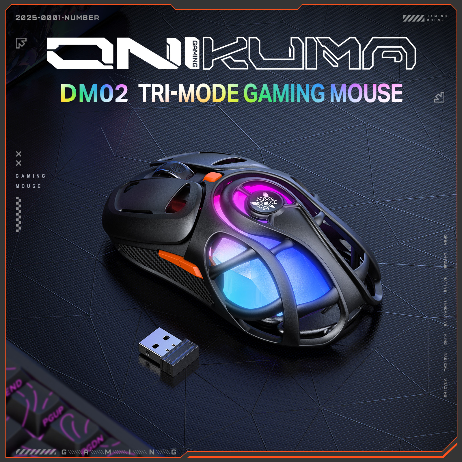 Chuột gaming Bluetooth 3 chế độ ONIKUMA DM02, hỗ trợ cài đặt DPI không dây 2.4G, lên đến 800-12000DP